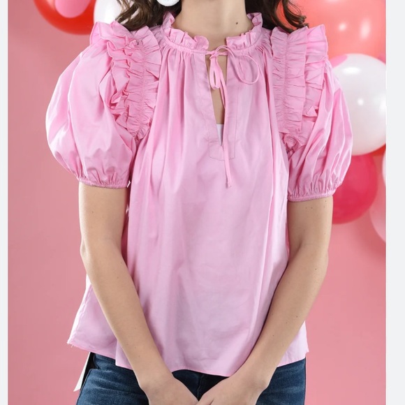 Buddy Love Tops - Buddy Love Essie Pink Top Shirt Blouse Puff Sleeve